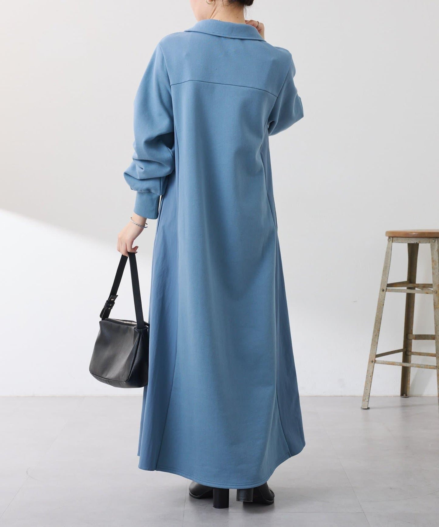 異材質拼接半拉鍊連衣裙