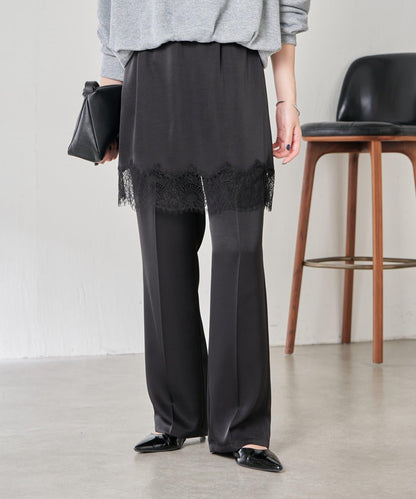 【套裝商品】緞面蕾絲疊穿長褲/疊穿