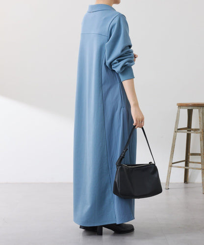 異材質拼接半拉鍊連衣裙