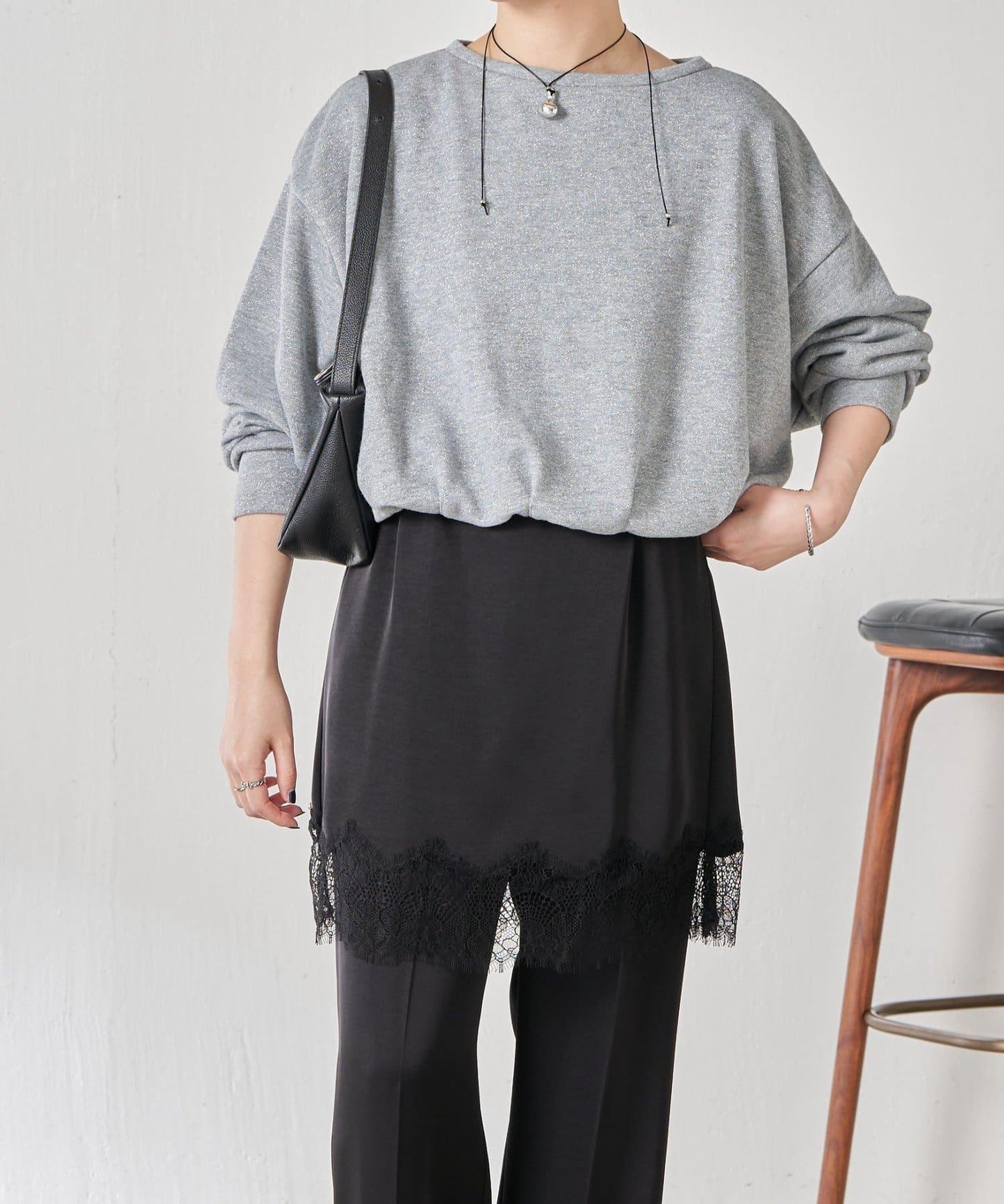 【套裝商品】緞面蕾絲疊穿長褲/疊穿