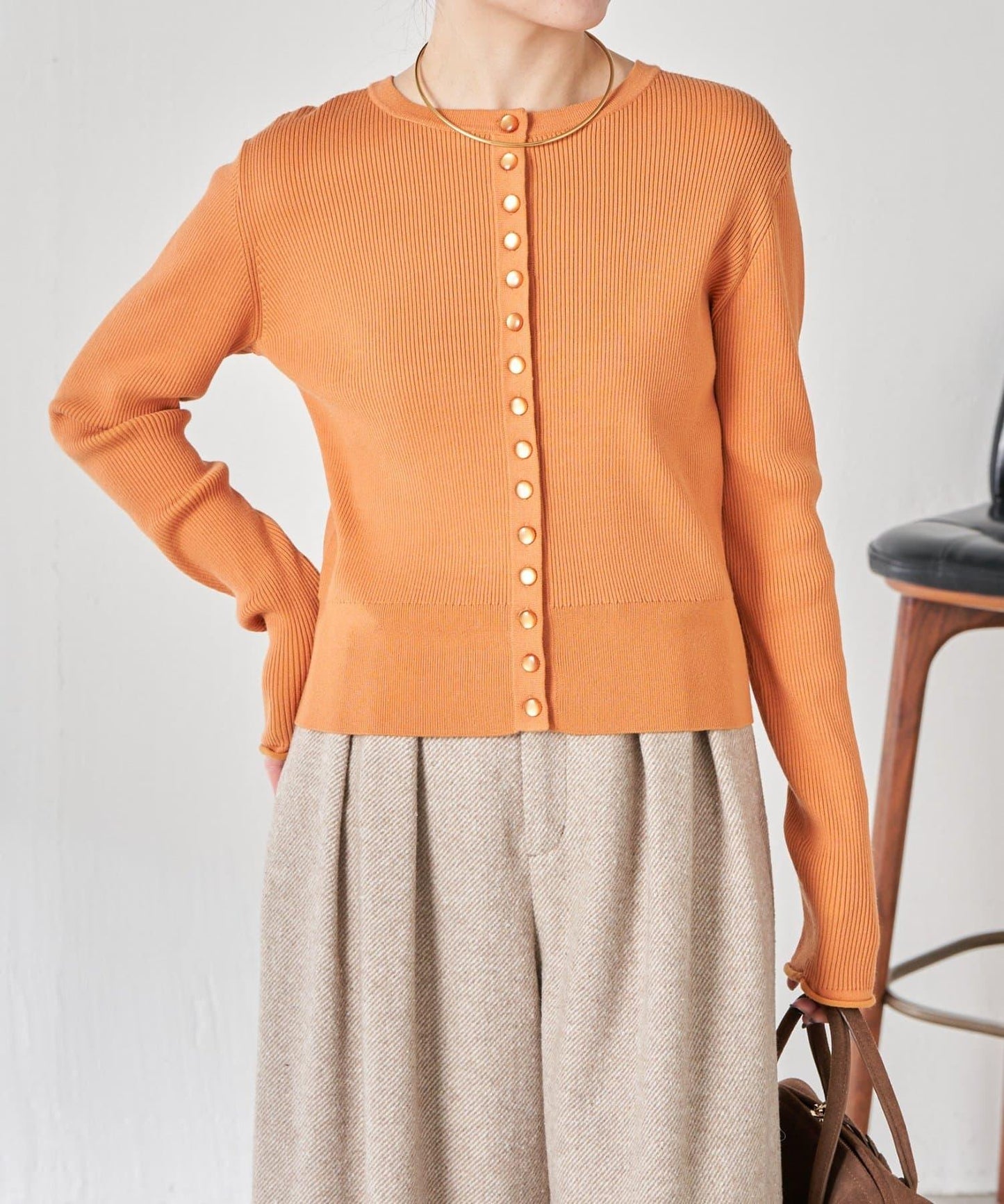 【前後兩穿】條紋紐扣修身開衫