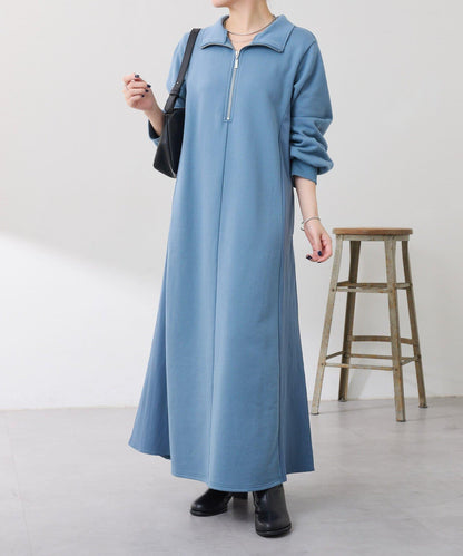 異材質拼接半拉鍊連衣裙