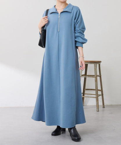 異材質拼接半拉鍊連衣裙