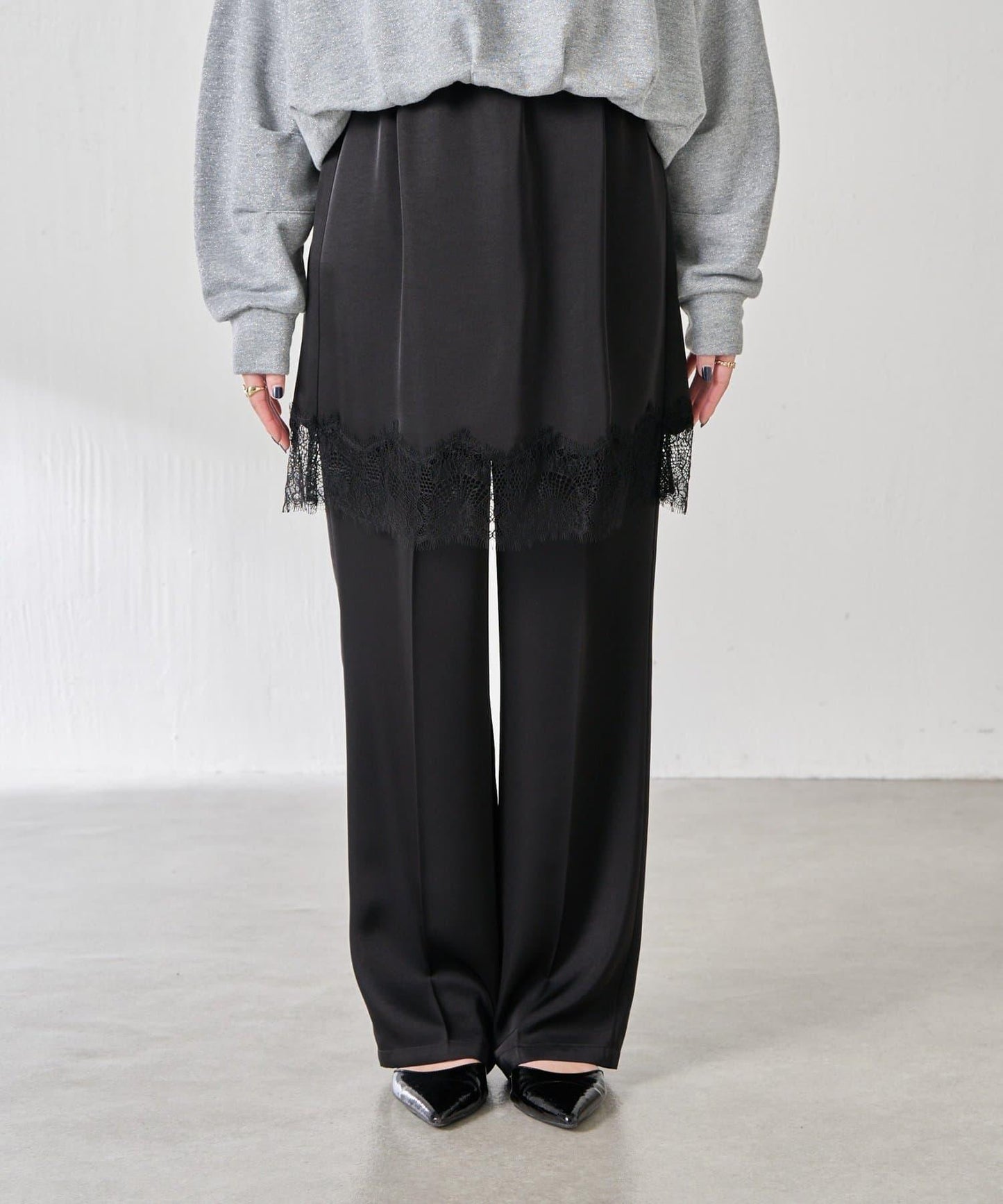 【套裝商品】緞面蕾絲疊穿長褲/疊穿