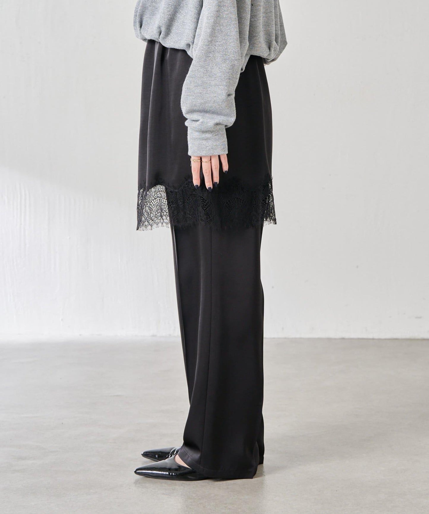 【套裝商品】緞面蕾絲疊穿長褲/疊穿