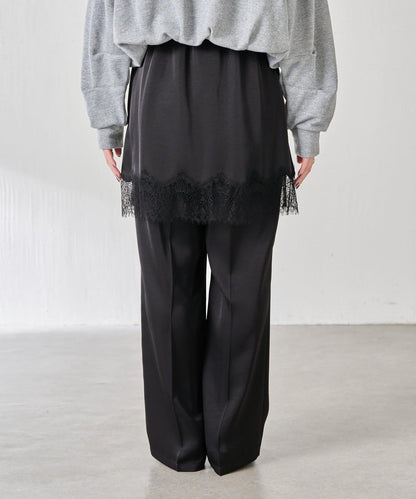 【套裝商品】緞面蕾絲疊穿長褲/疊穿