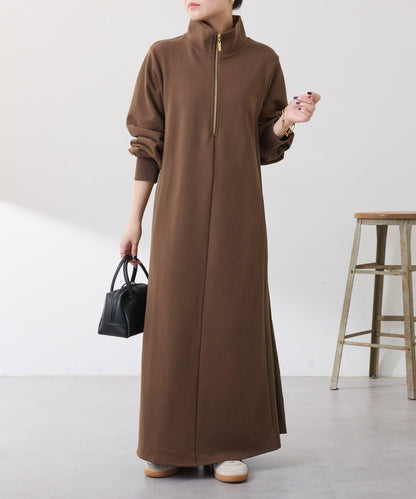 異材質拼接半拉鍊連衣裙