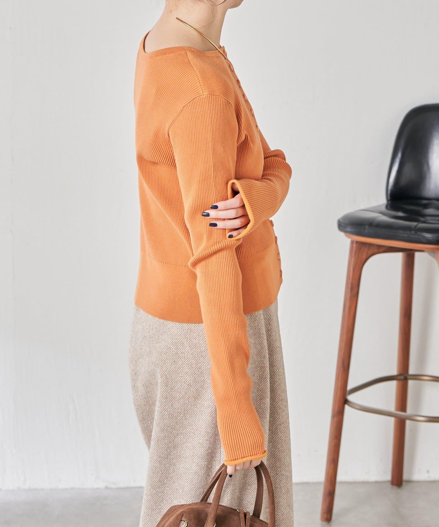 【前後兩穿】條紋紐扣修身開衫