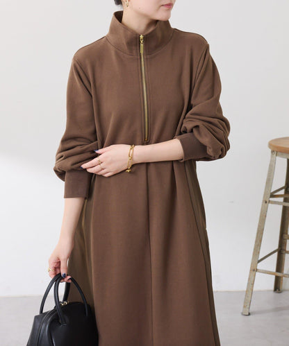 異材質拼接半拉鍊連衣裙