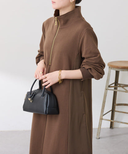 異材質拼接半拉鍊連衣裙