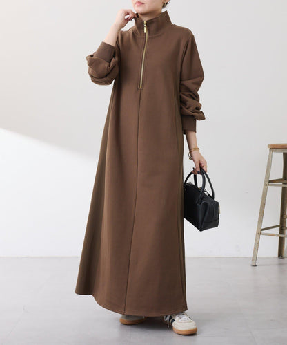 異材質拼接半拉鍊連衣裙