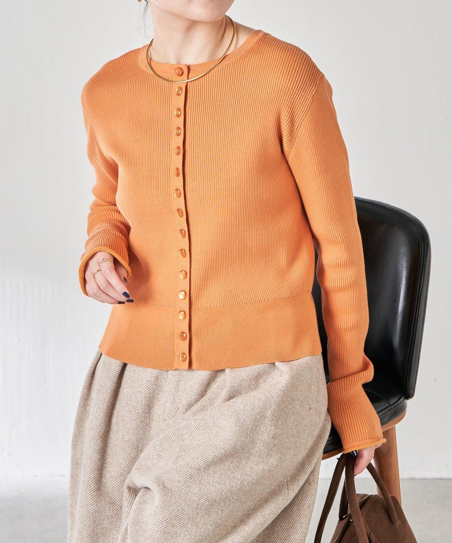 【前後兩穿】條紋紐扣修身開衫