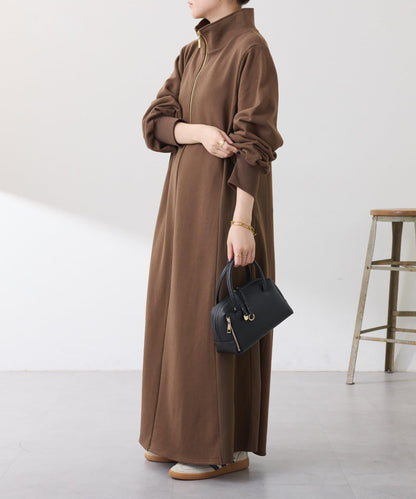 異材質拼接半拉鍊連衣裙