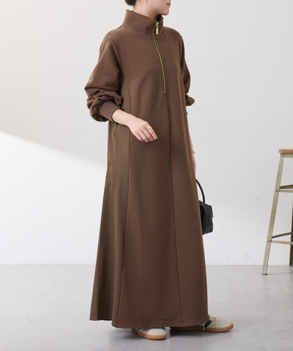 異材質拼接半拉鍊連衣裙