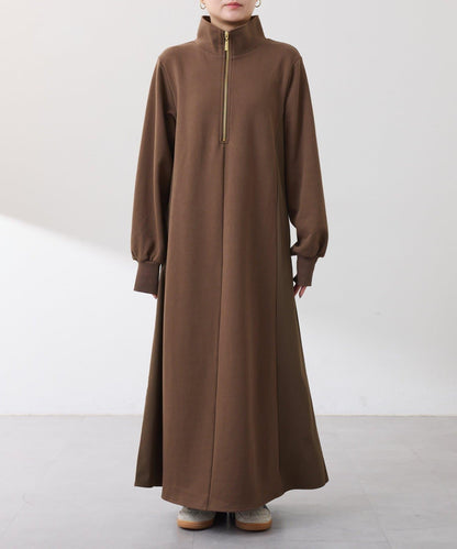 異材質拼接半拉鍊連衣裙