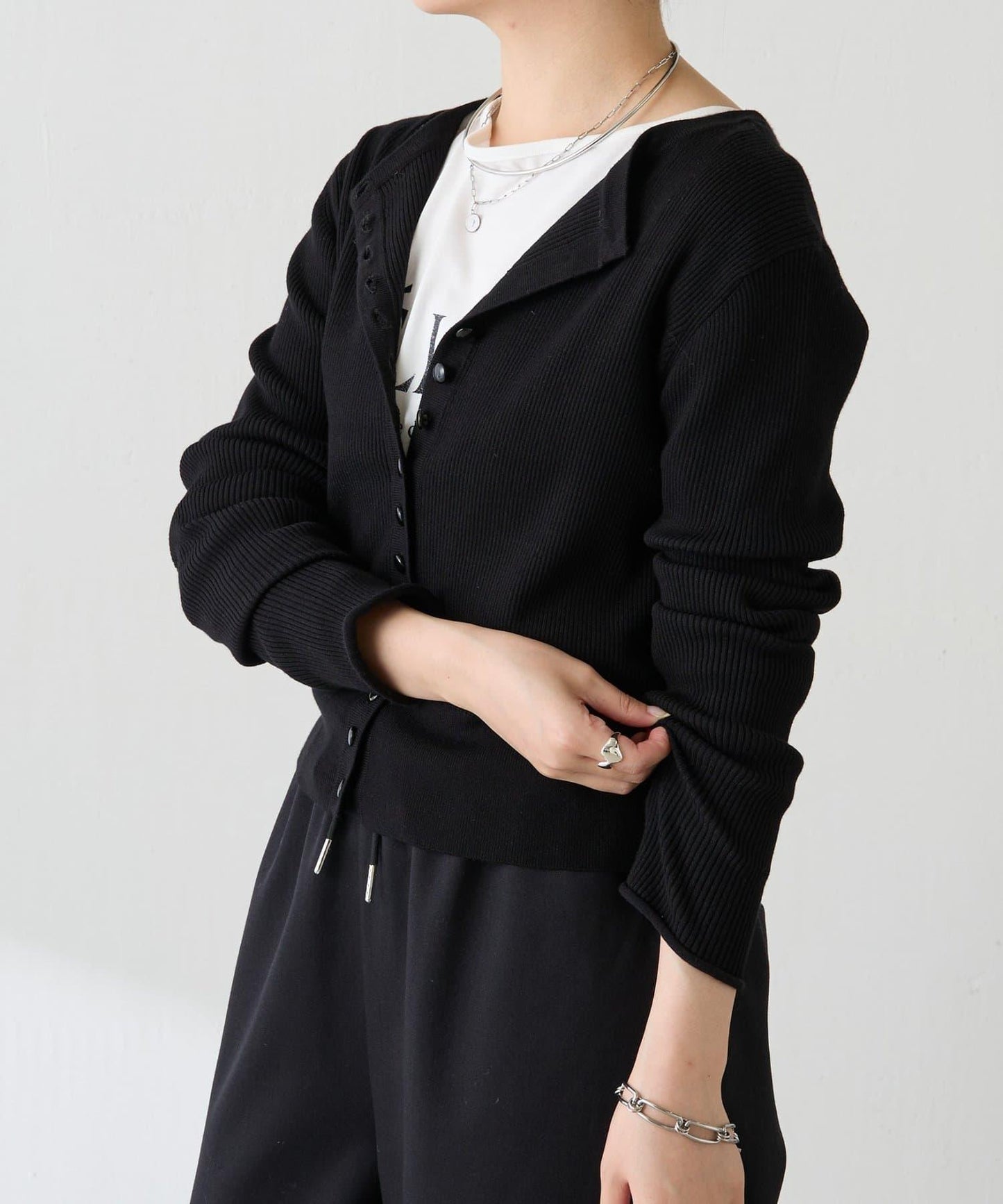 【前後兩穿】條紋紐扣修身開衫