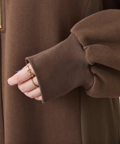 異材質拼接半拉鍊連衣裙