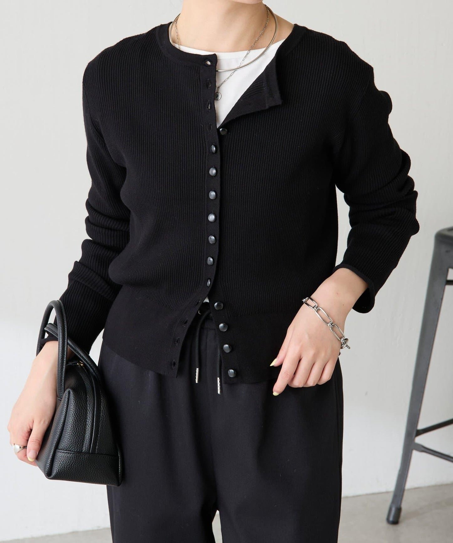 【前後兩穿】條紋紐扣修身開衫