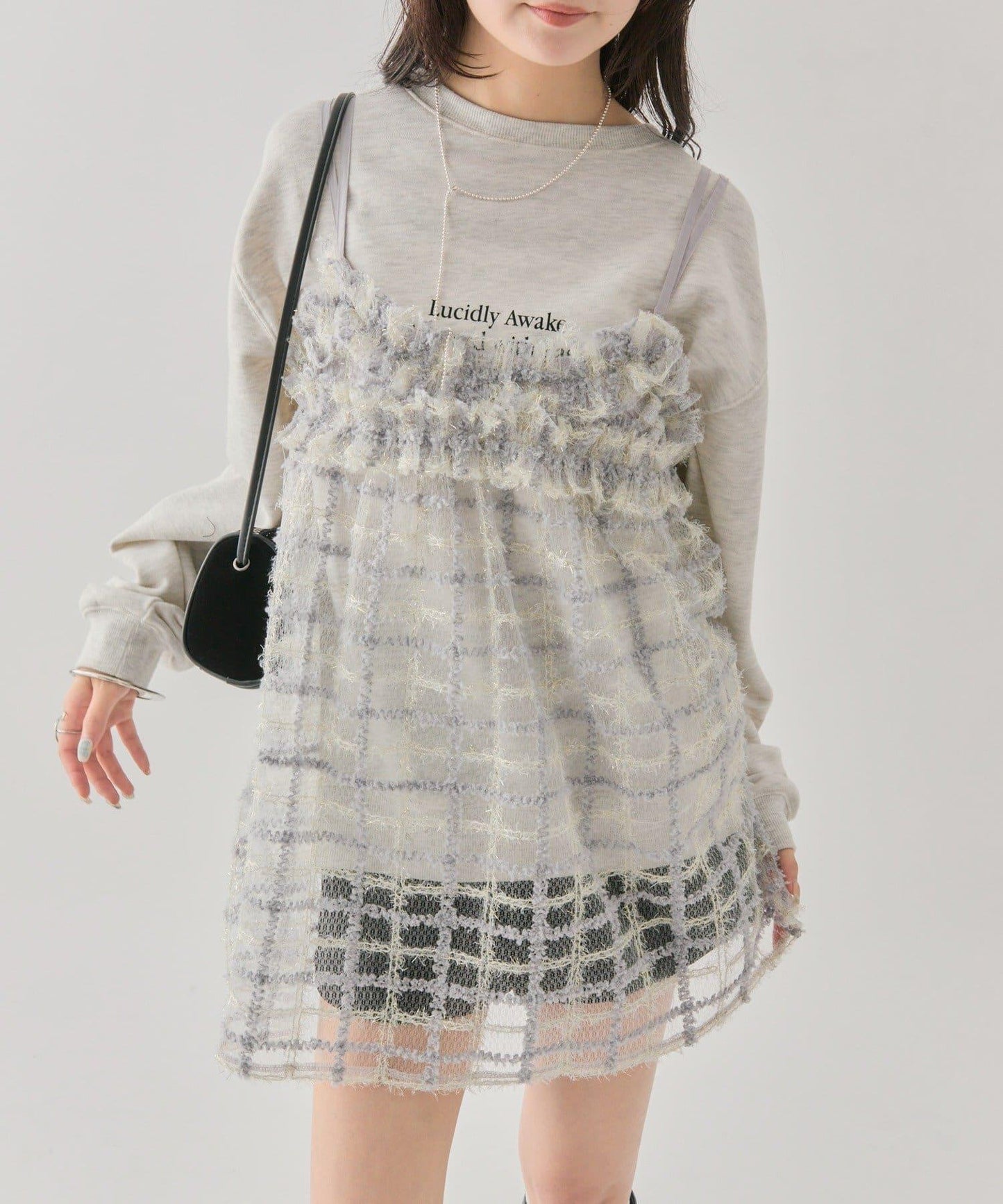 亮片粗花呢吊帶背心裙