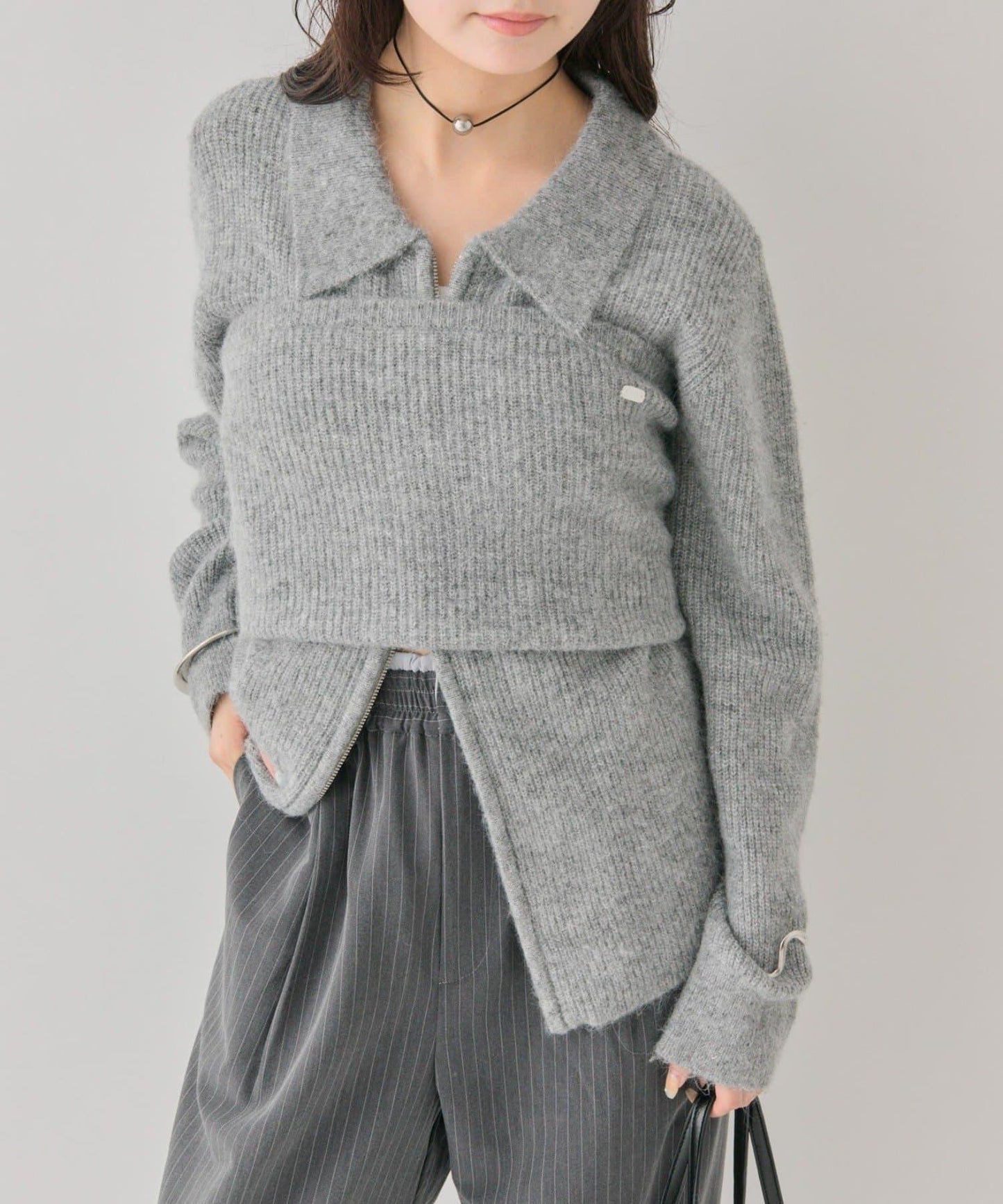 帶束身胸衣雙拉鍊開衫