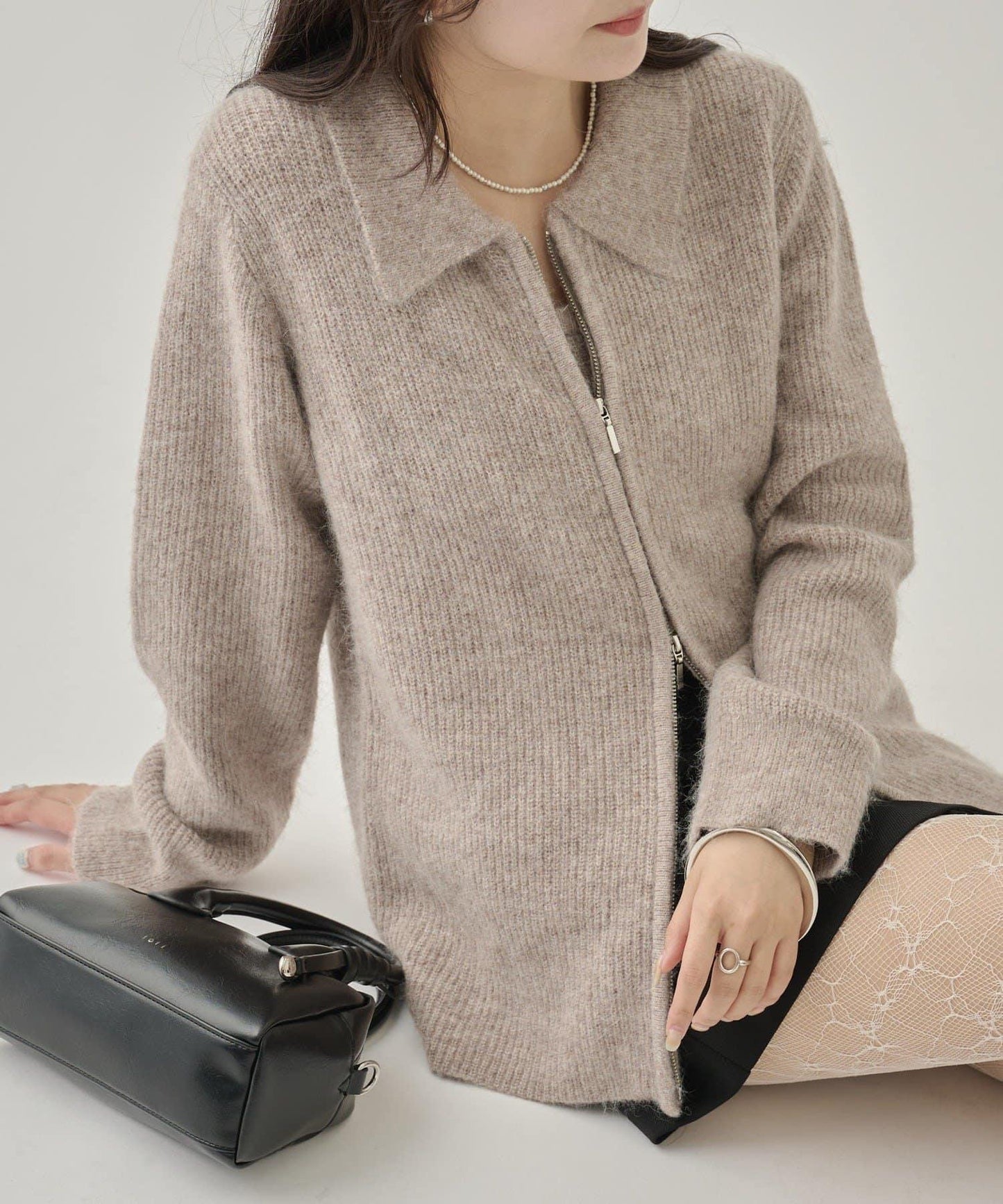 帶束身胸衣雙拉鍊開衫