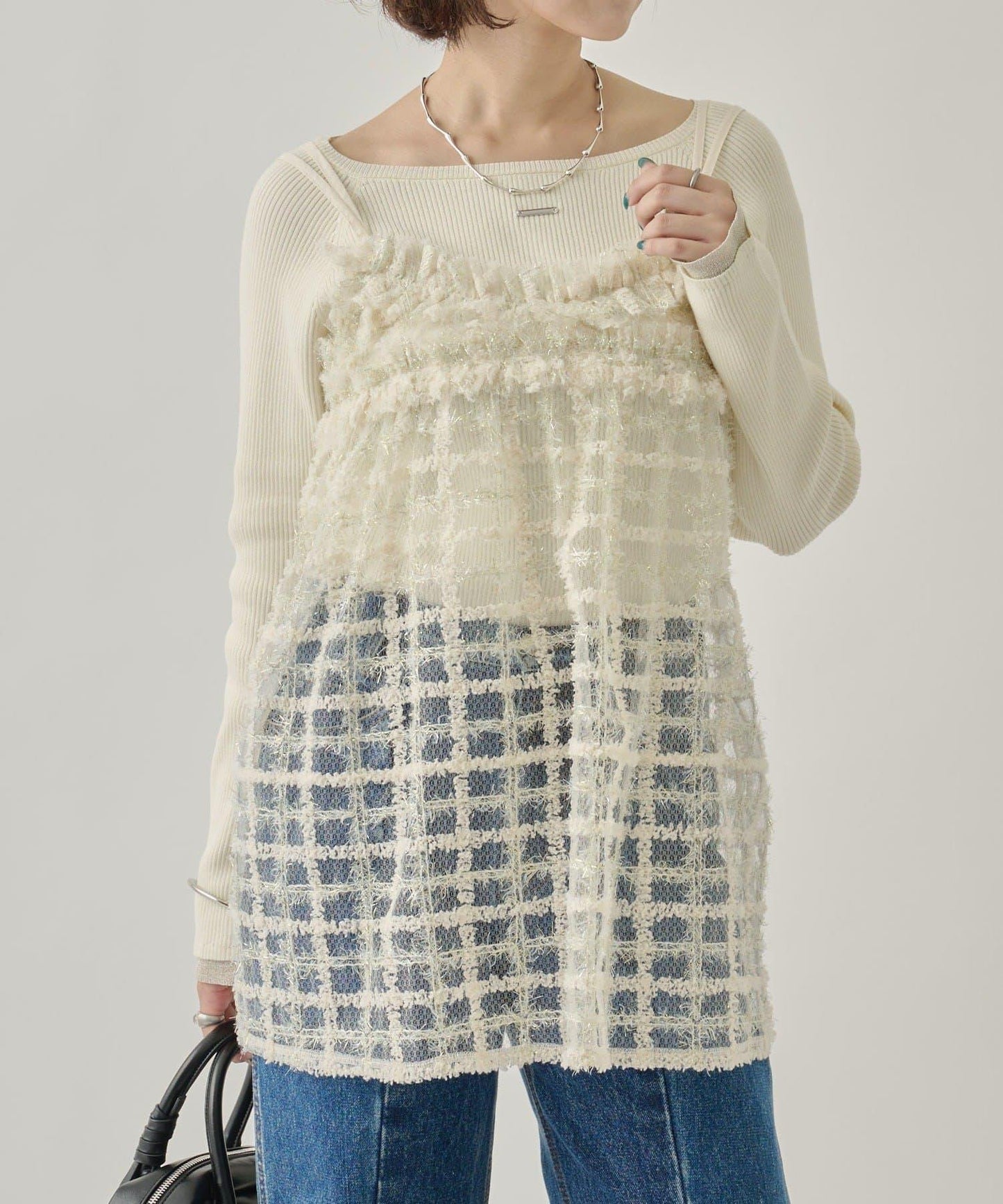 亮片粗花呢吊帶背心裙