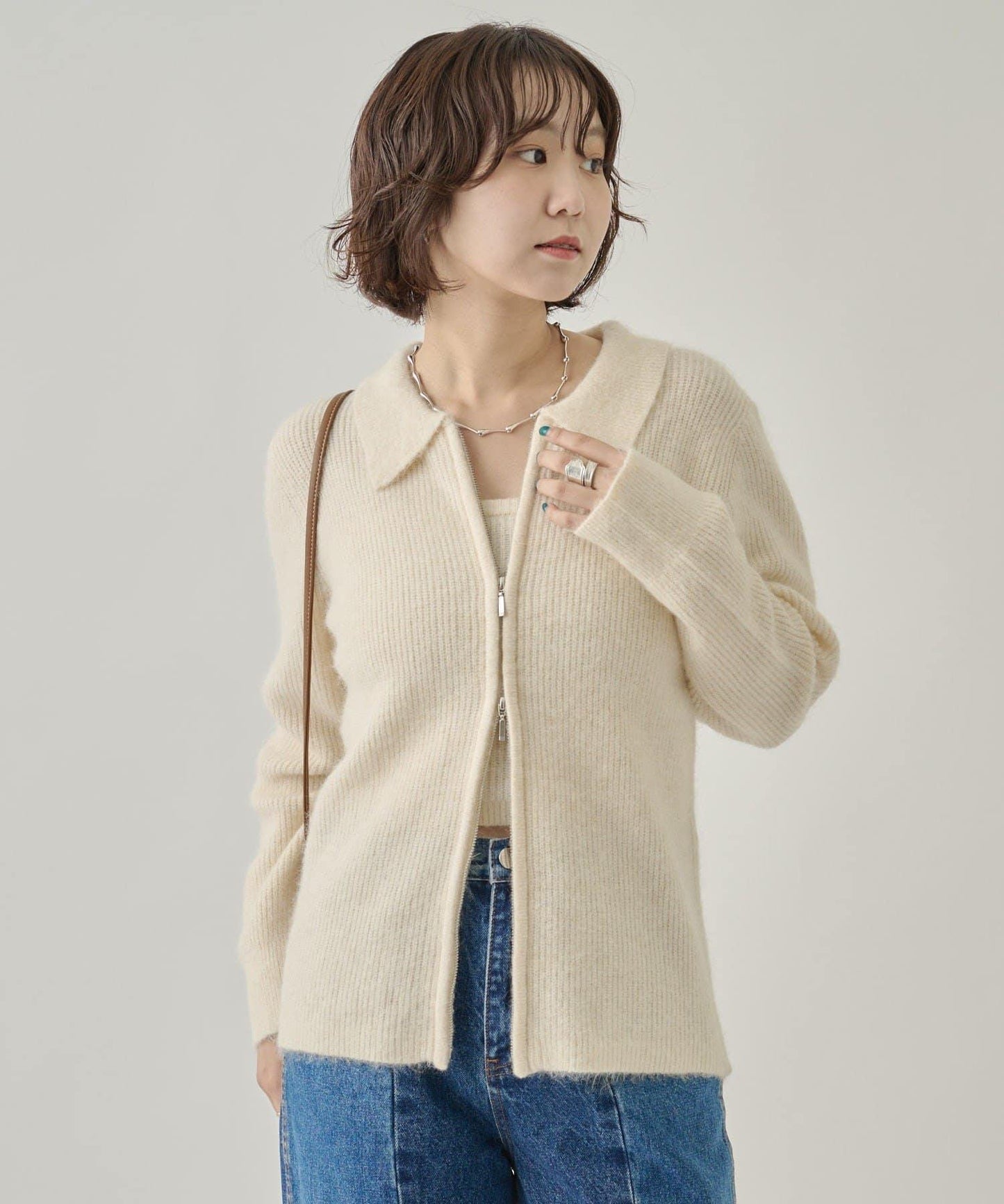 帶束身胸衣雙拉鍊開衫