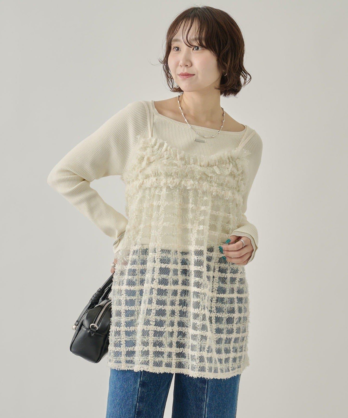 亮片粗花呢吊帶背心裙