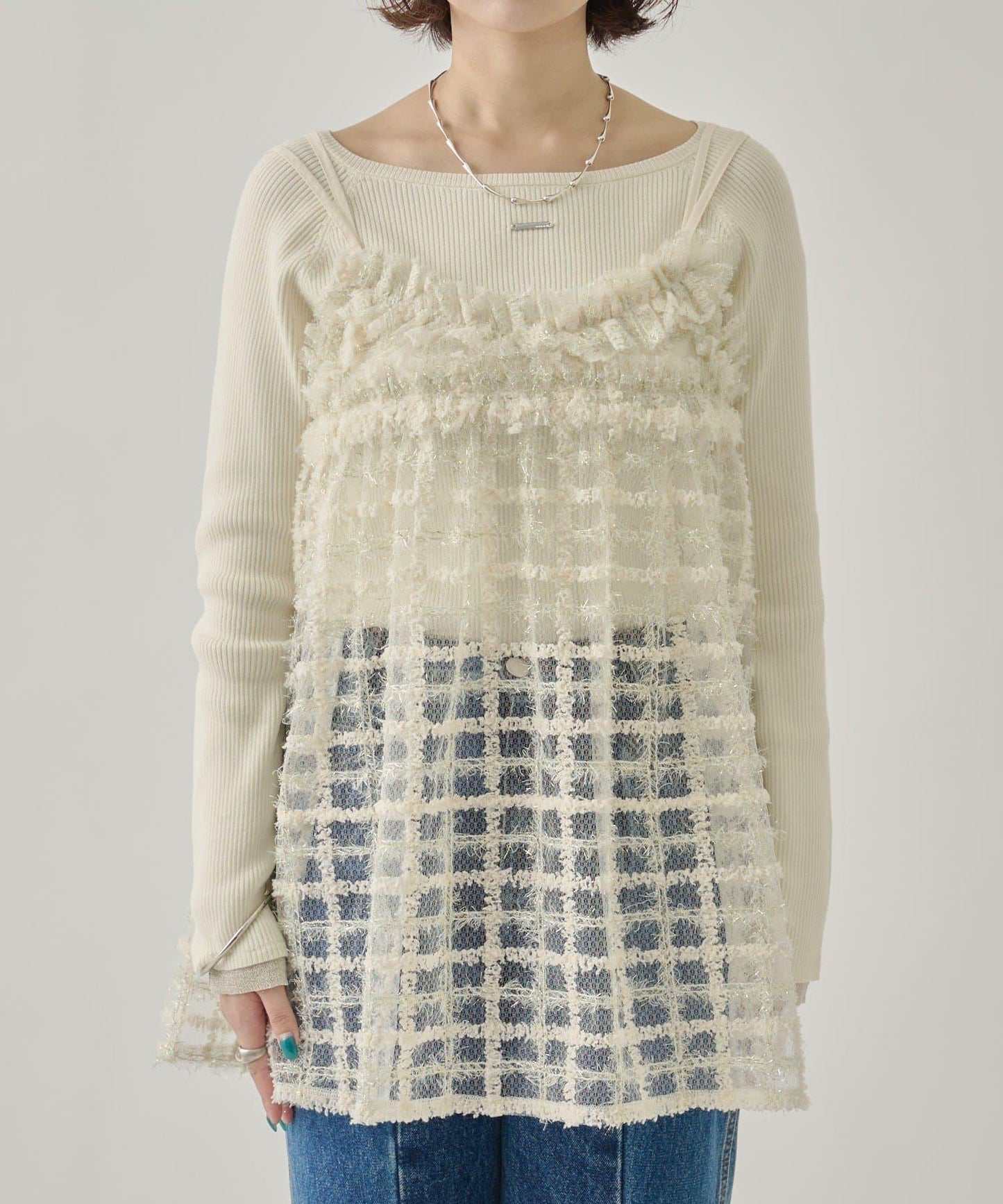 亮片粗花呢吊帶背心裙