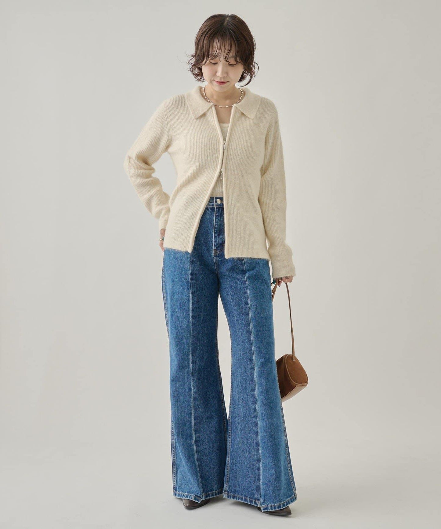 帶束身胸衣雙拉鍊開衫