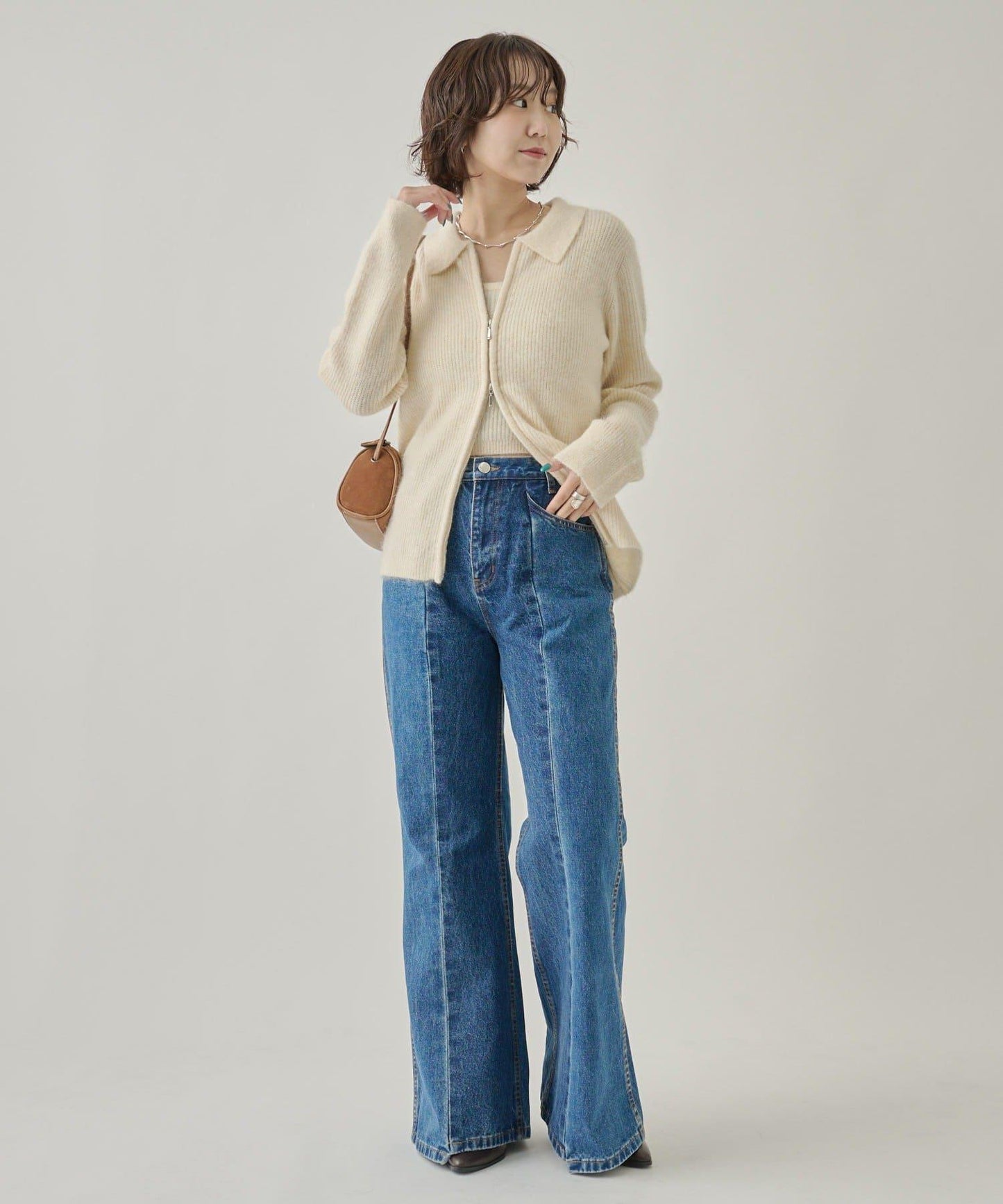 帶束身胸衣雙拉鍊開衫