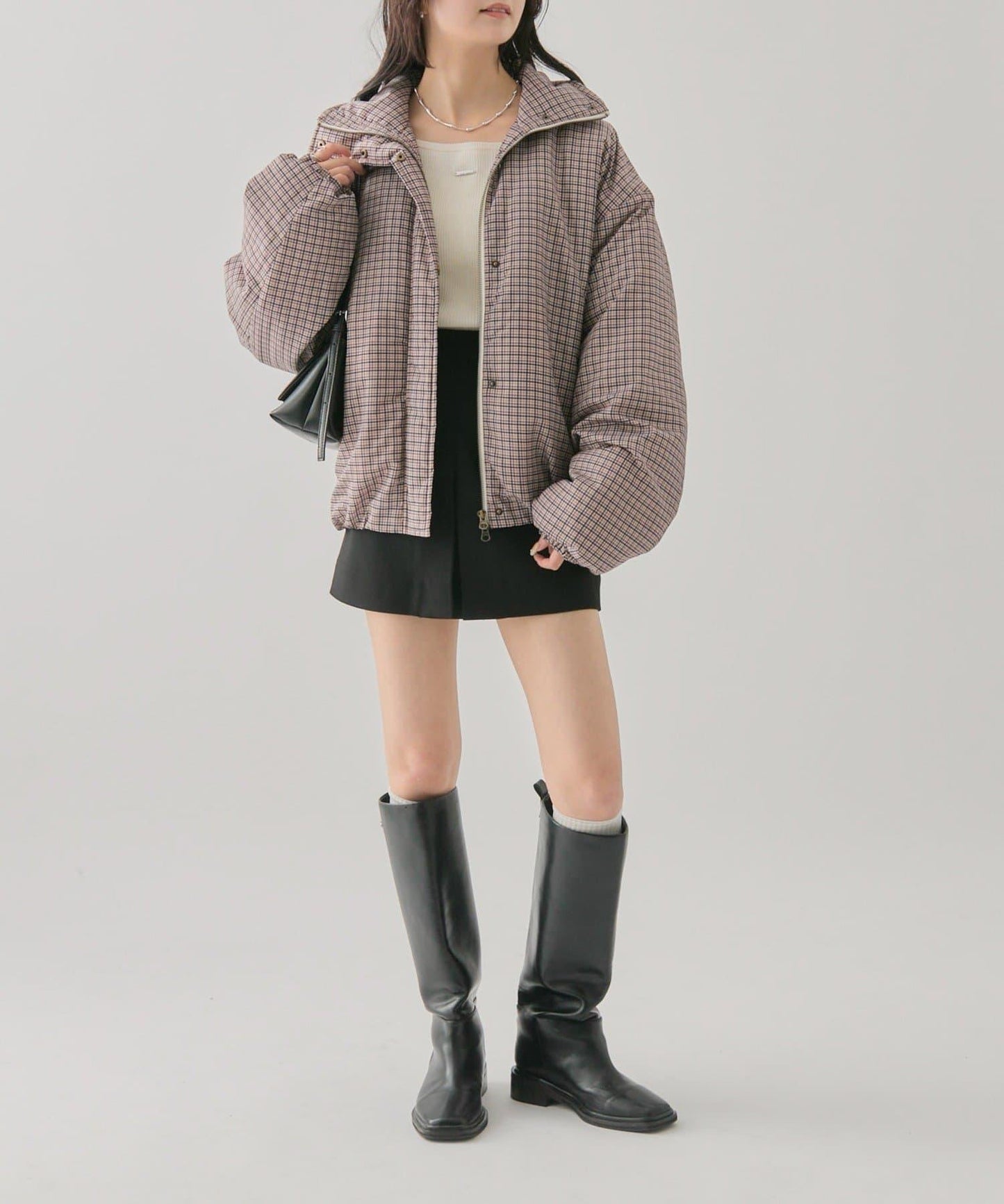 中棉格紋羽絨服