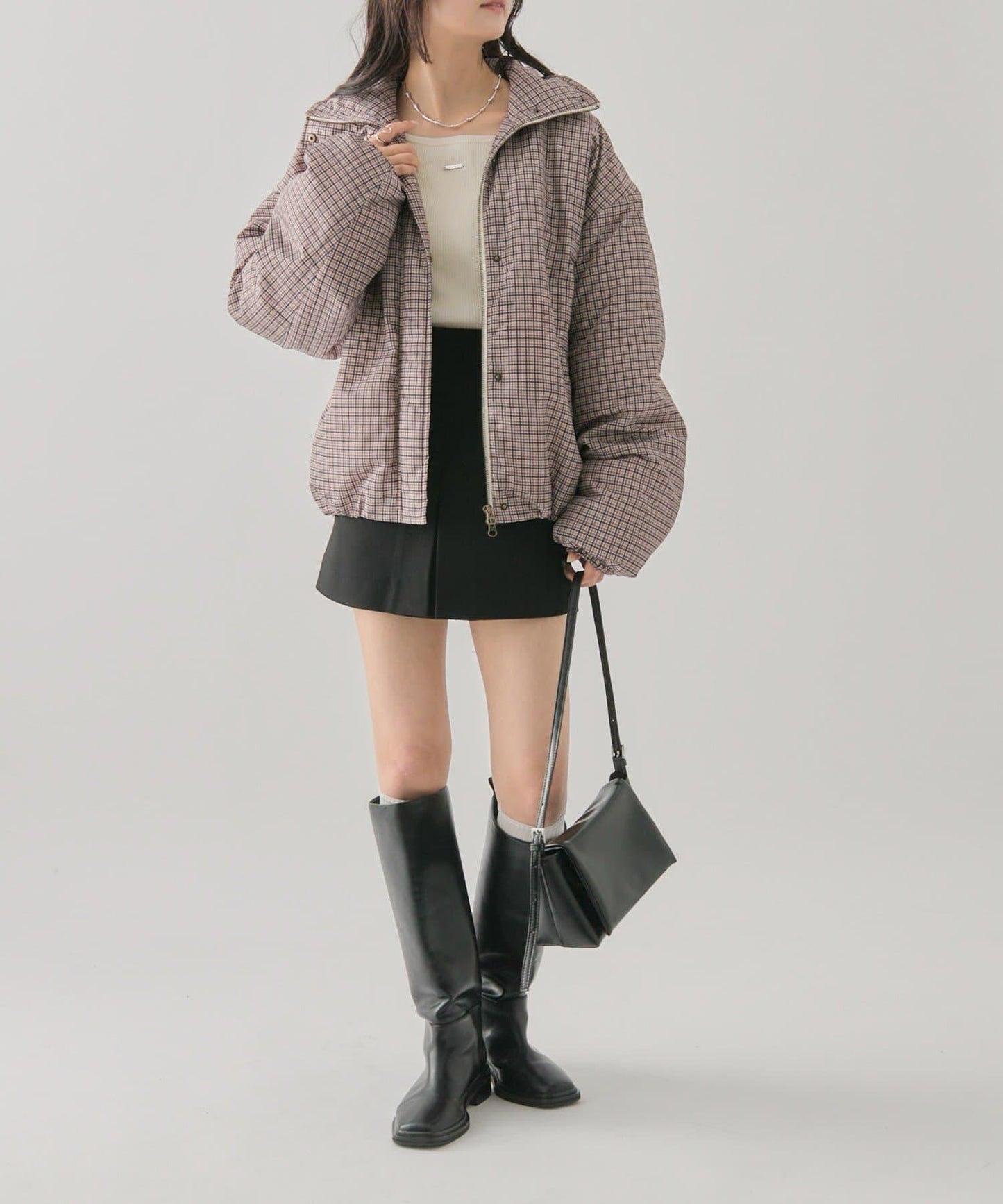 中棉格紋羽絨服