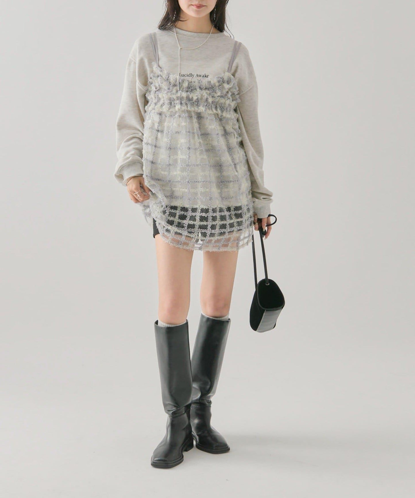 亮片粗花呢吊帶背心裙