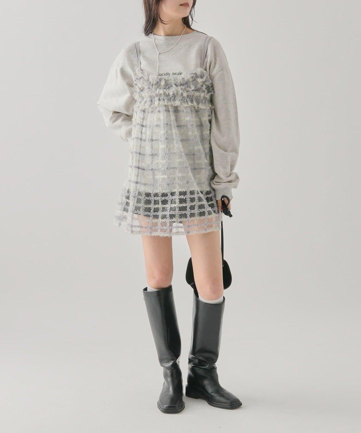 亮片粗花呢吊帶背心裙