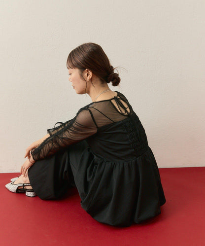 ≪10/20 12:00開始!≫【@aoiikegaya企劃】網紗拼接荷葉邊套裝