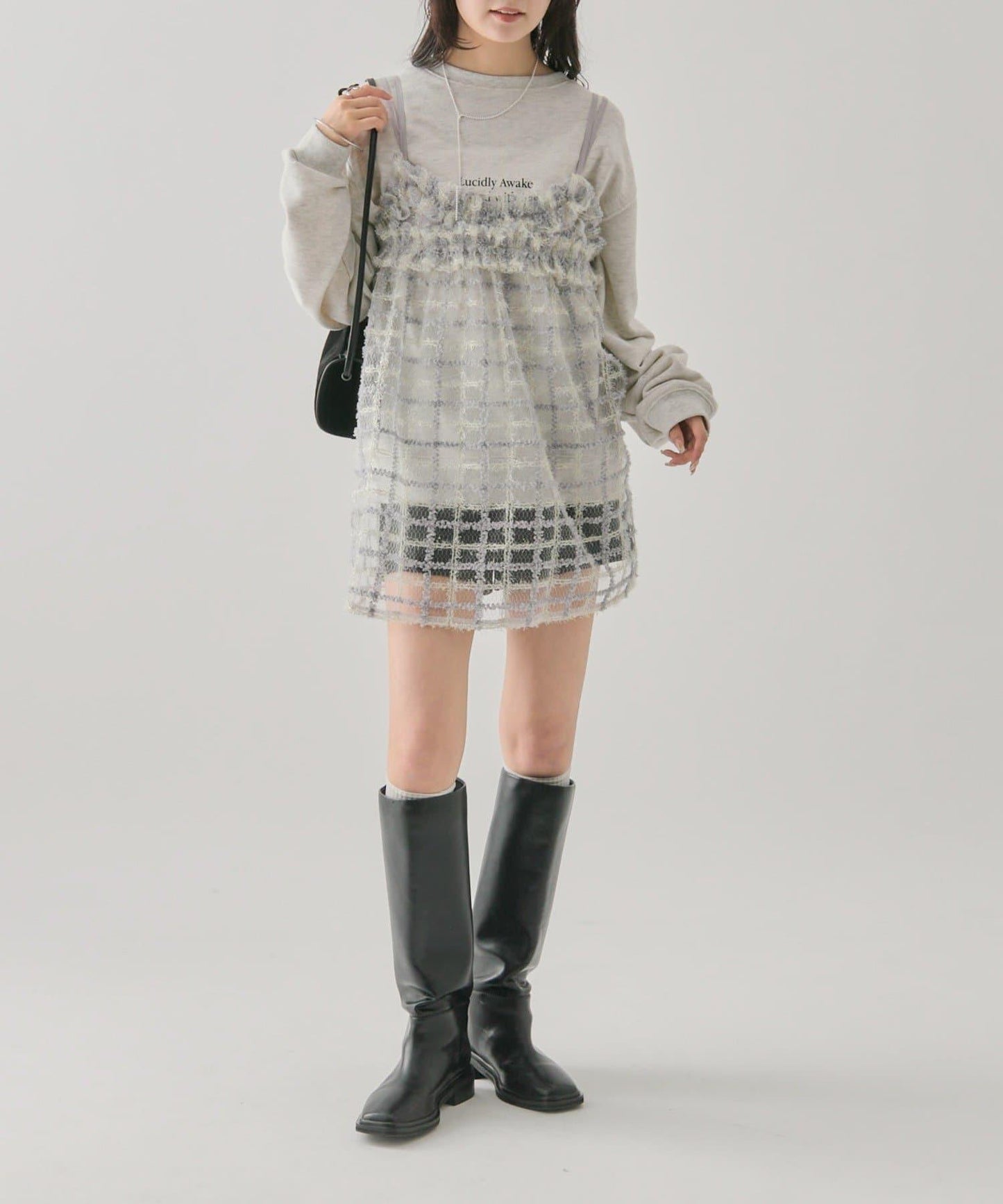 亮片粗花呢吊帶背心裙