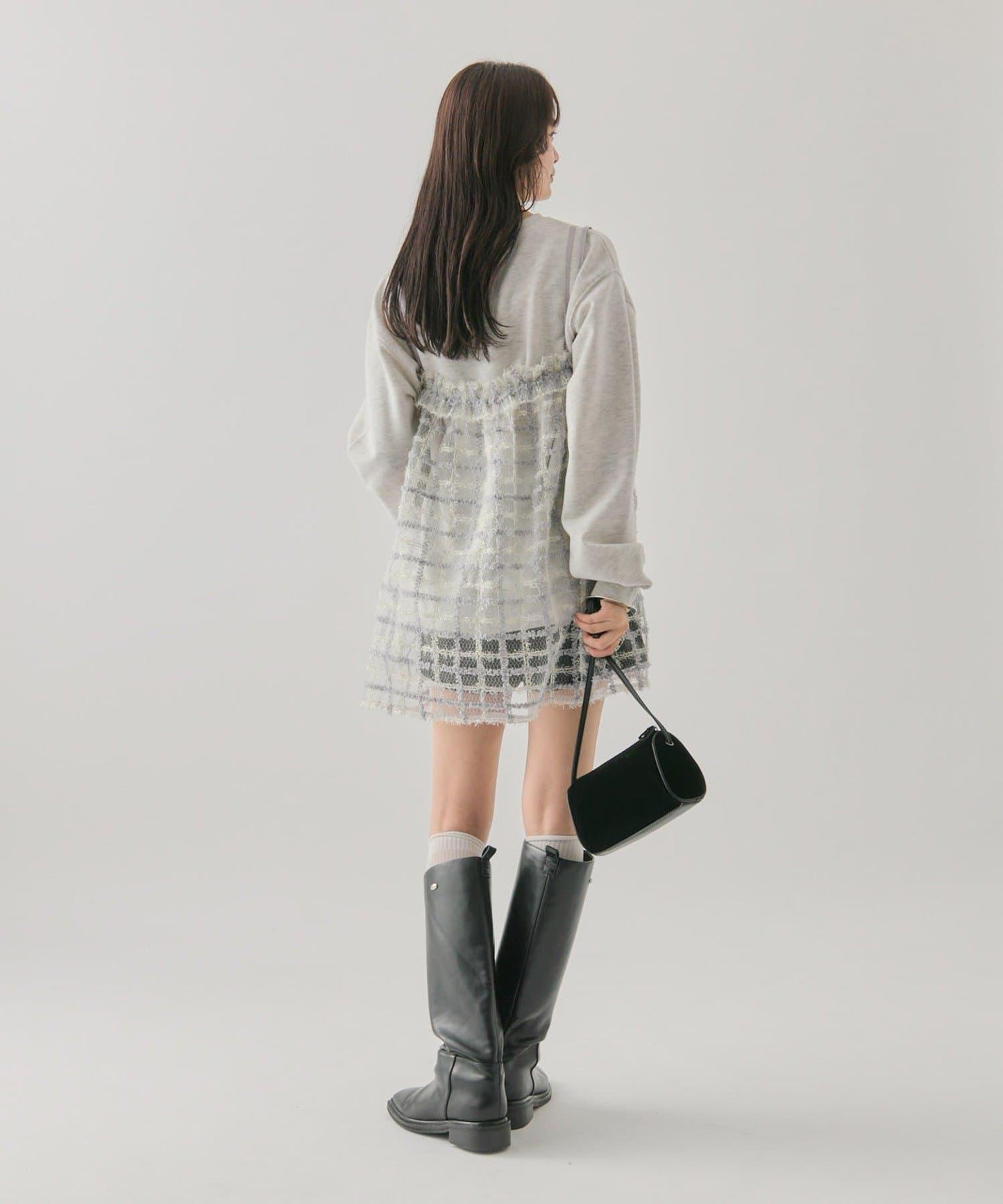 亮片粗花呢吊帶背心裙