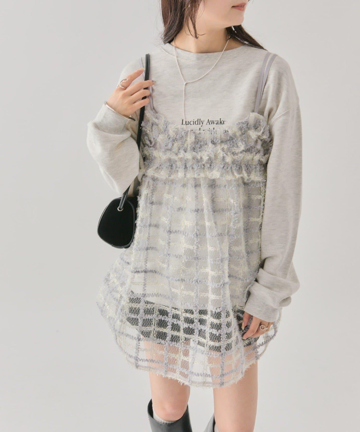 亮片粗花呢吊帶背心裙