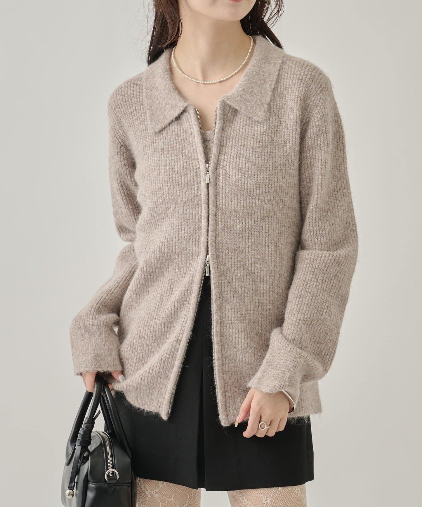 帶束身胸衣雙拉鍊開衫