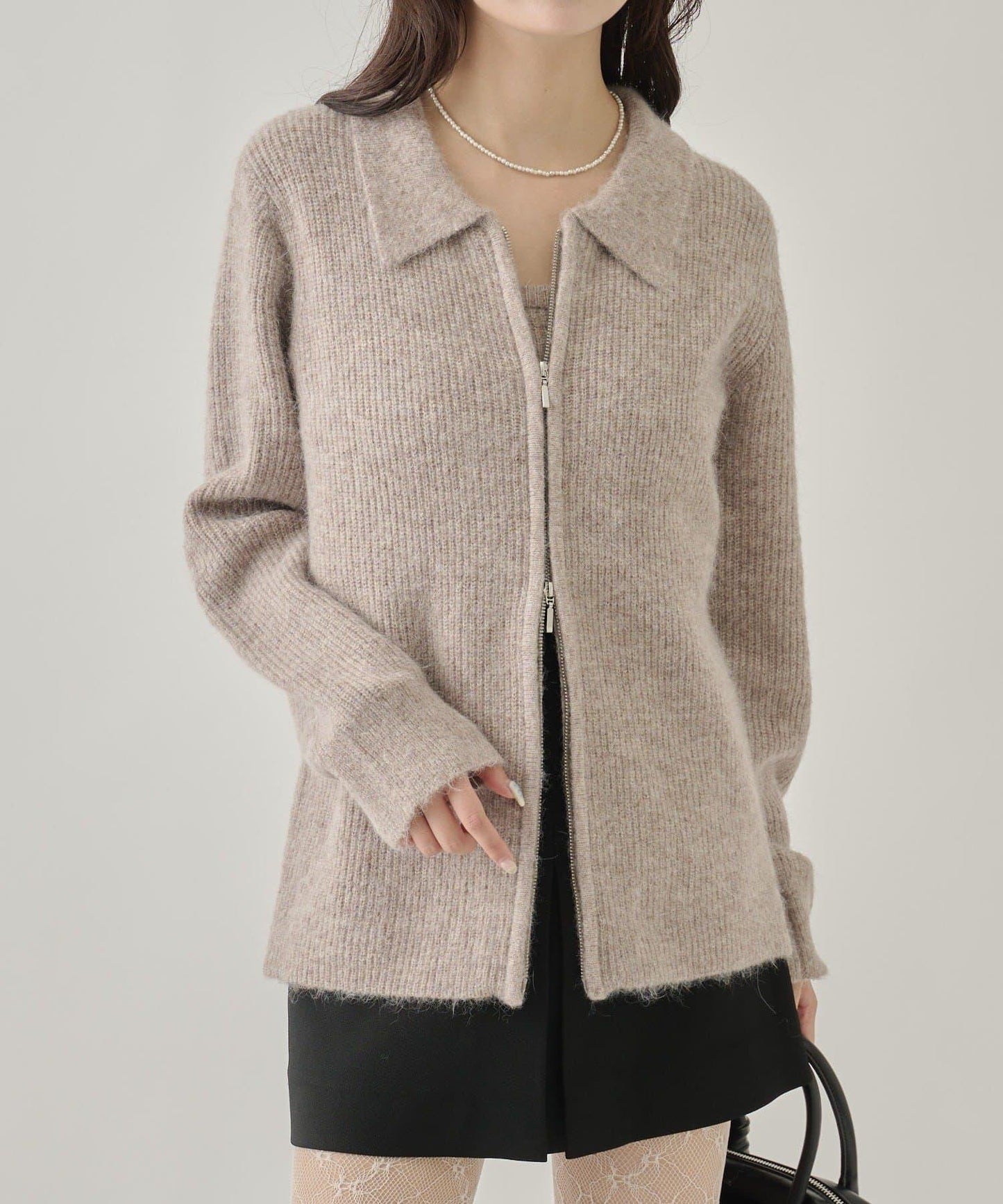 帶束身胸衣雙拉鍊開衫