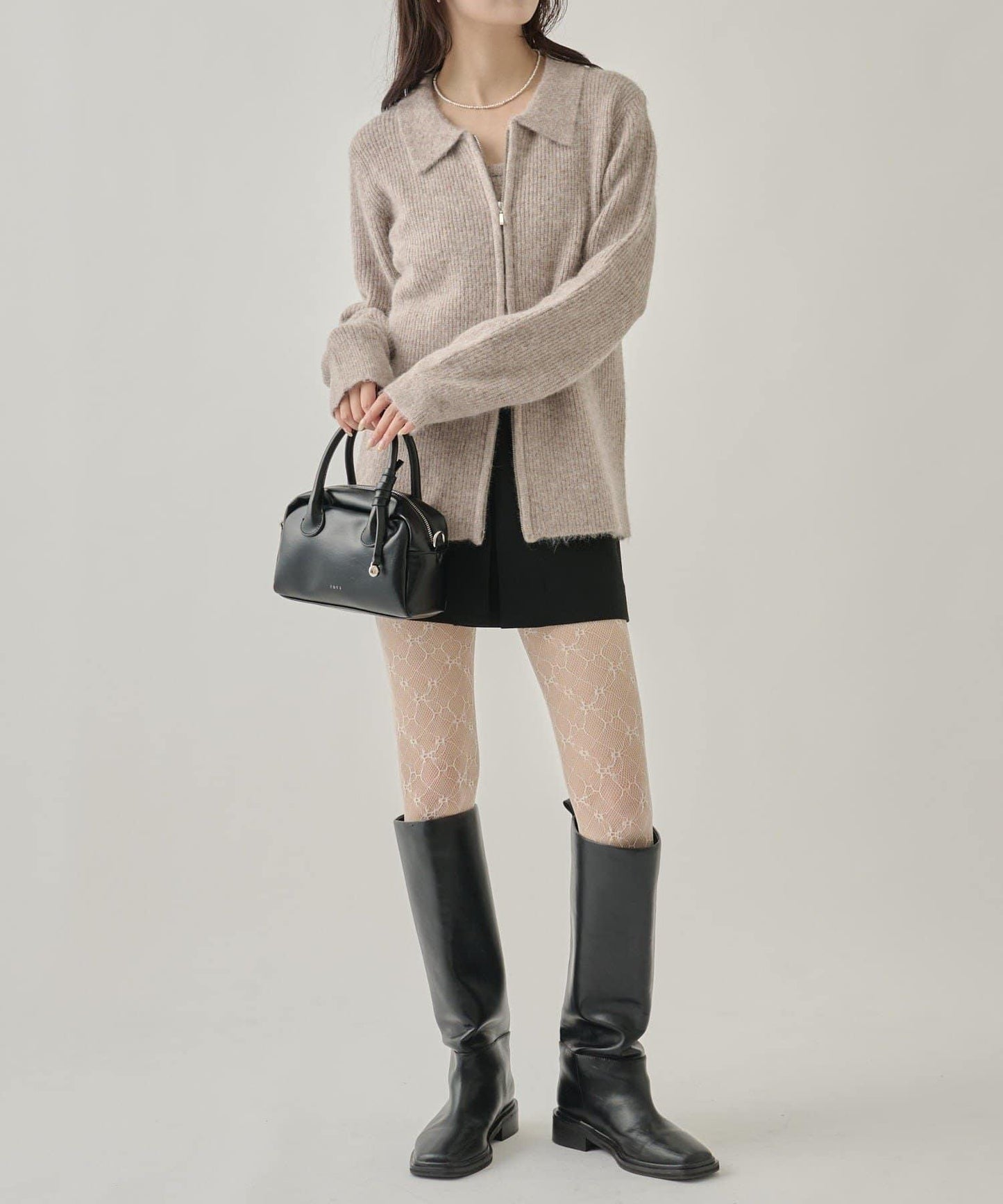 帶束身胸衣雙拉鍊開衫