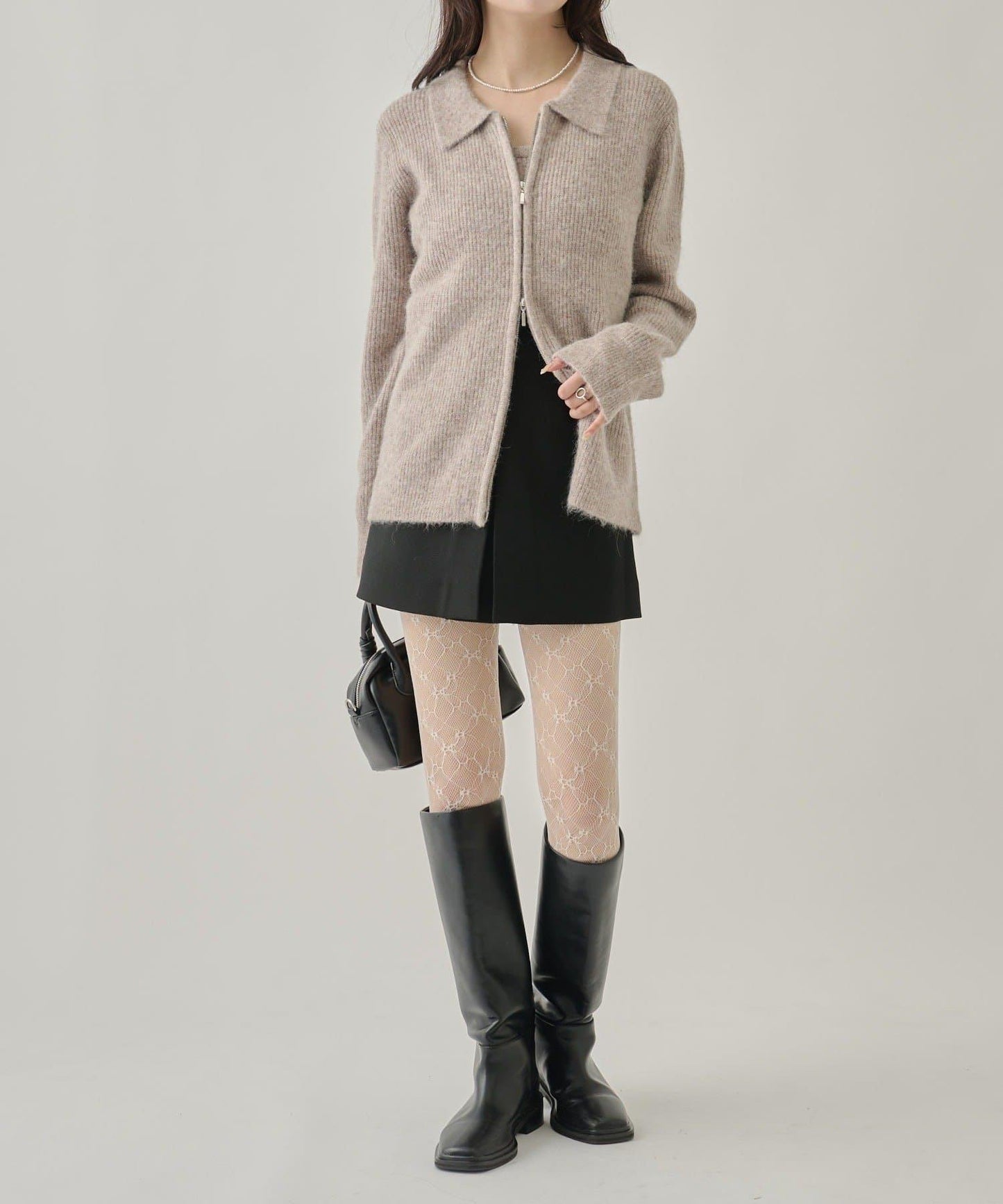 帶束身胸衣雙拉鍊開衫