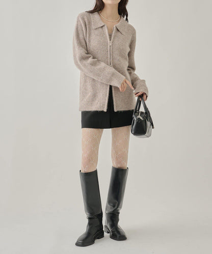 帶束身胸衣雙拉鍊開衫