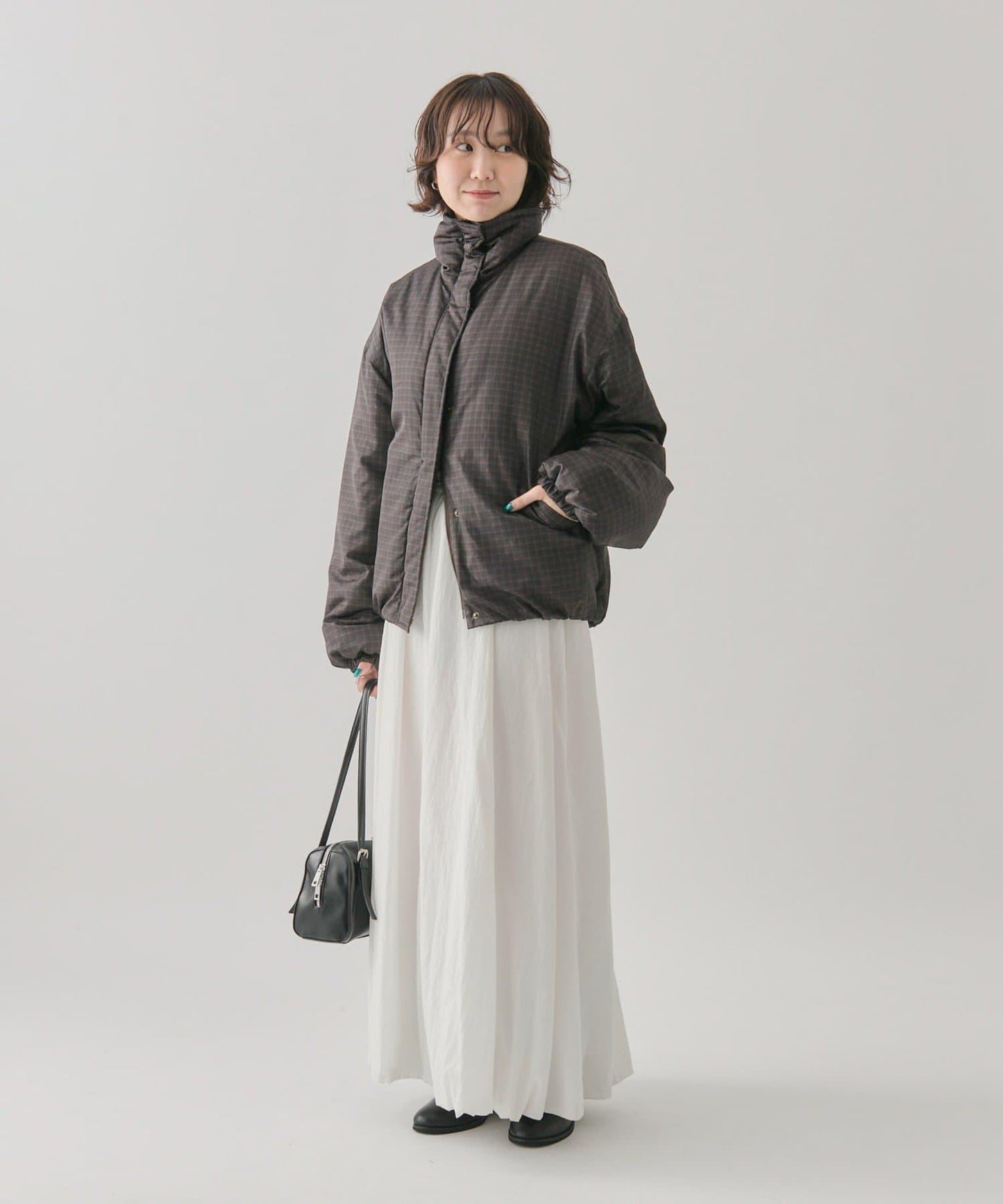 中棉格紋羽絨服