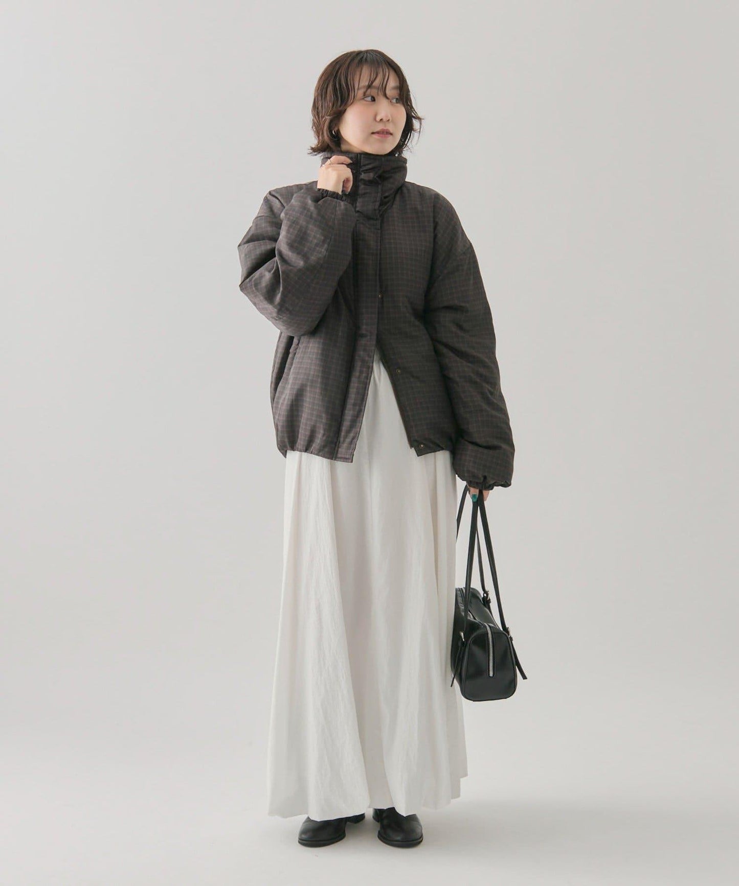 中棉格紋羽絨服