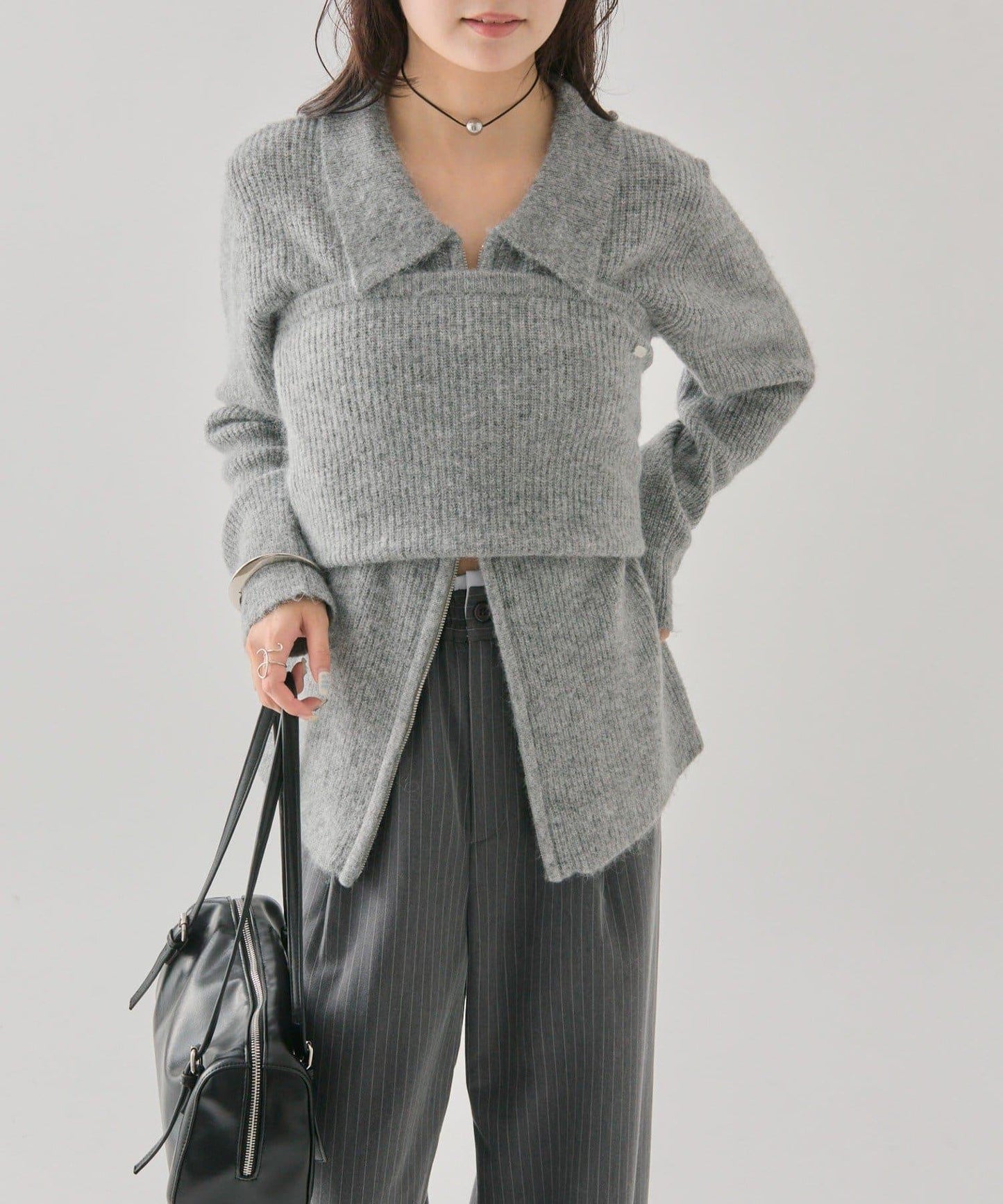 帶束身胸衣雙拉鍊開衫