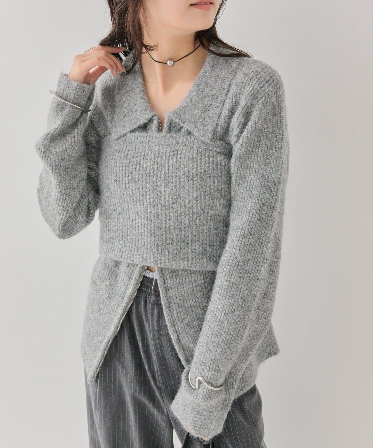 帶束身胸衣雙拉鍊開衫