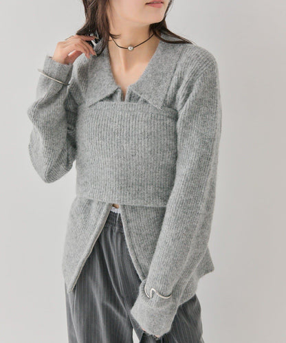 帶束身胸衣雙拉鍊開衫