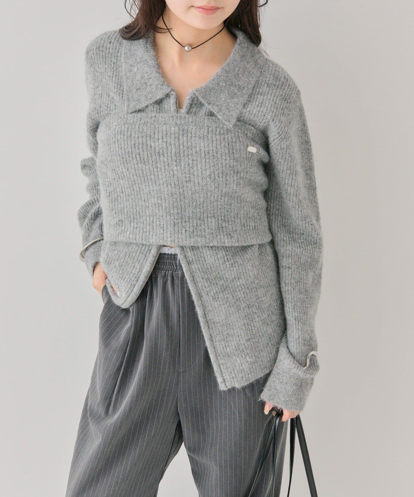 帶束身胸衣雙拉鍊開衫